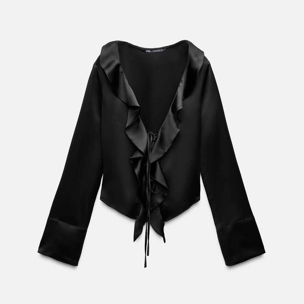 Moudda ZARA - Chemise satinée manches longues détail volants coordonnée - Tunisie 2