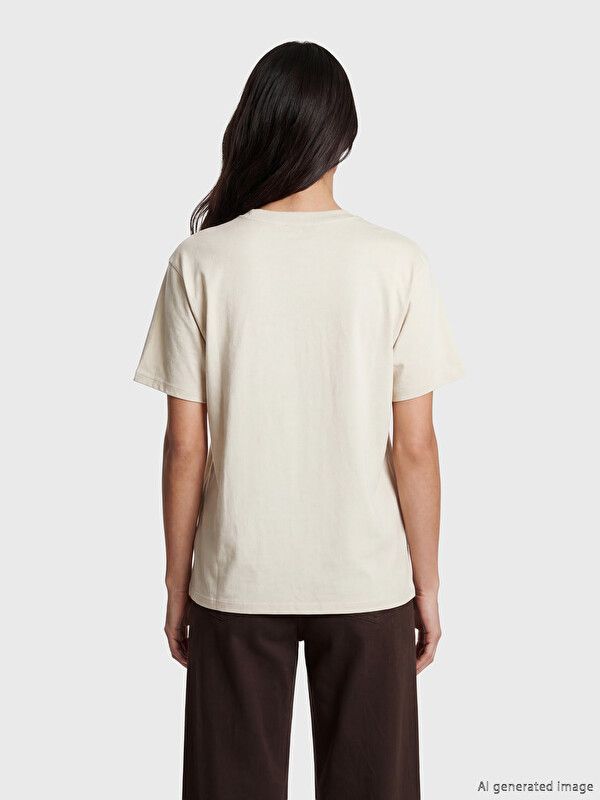Moudda LC Waikiki - Body imprimé manches courtes en jersey pour Femme couleur Beige clair - Tunisie 3