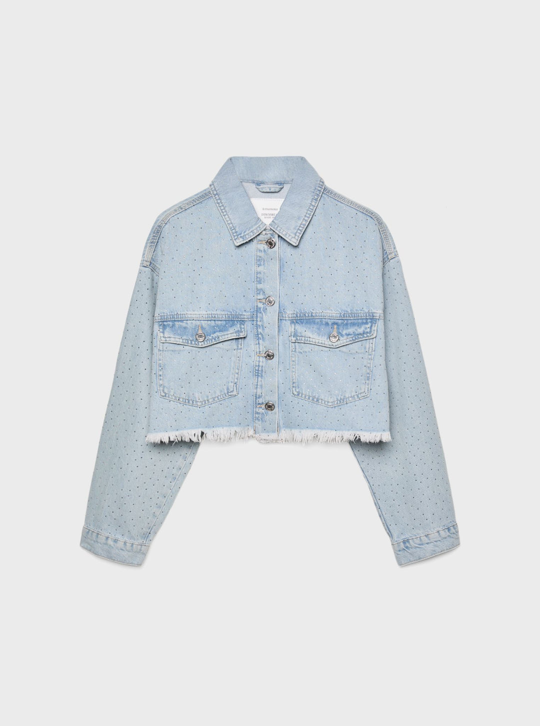 Moudda STRADIVARIUS - Veste en Denim Crop Bords Bruts et Brillants - Tunisie 1