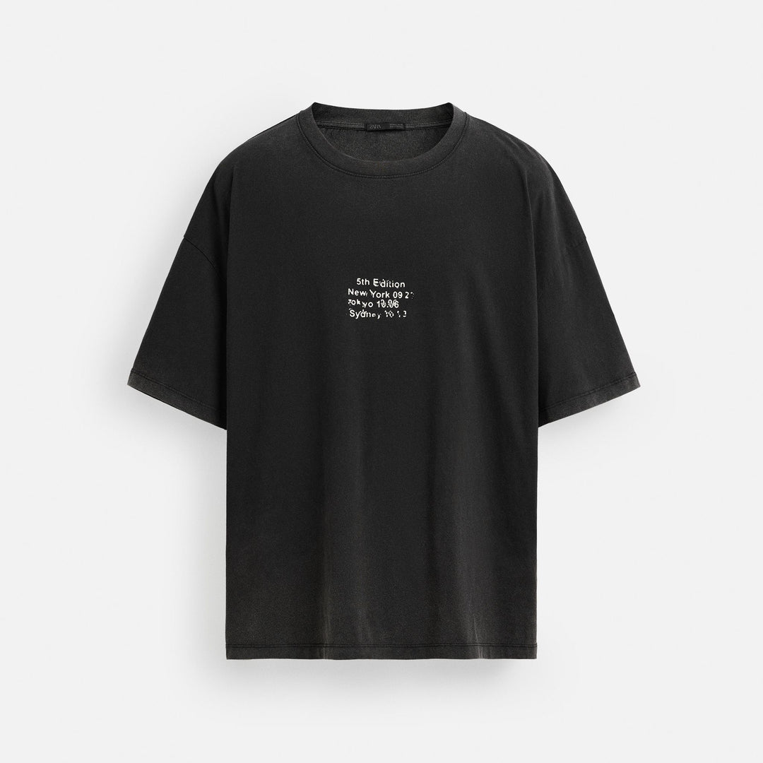 Moudda ZARA - T-Shirt Lavé - Imprimé Texte Poitrine - Tunisie 1