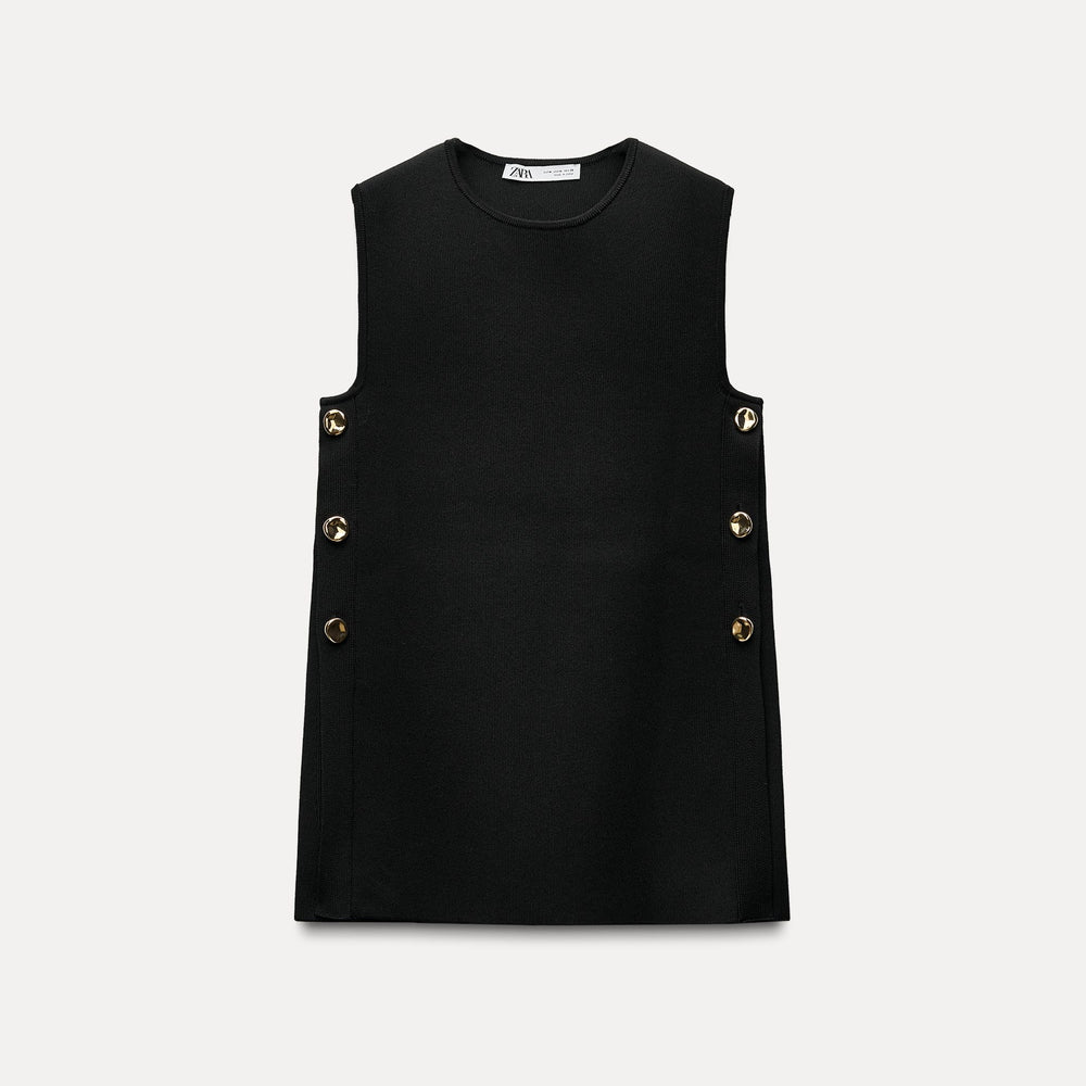 Moudda ZARA - Gilet noir oversized bouton doré - Tunisie 2