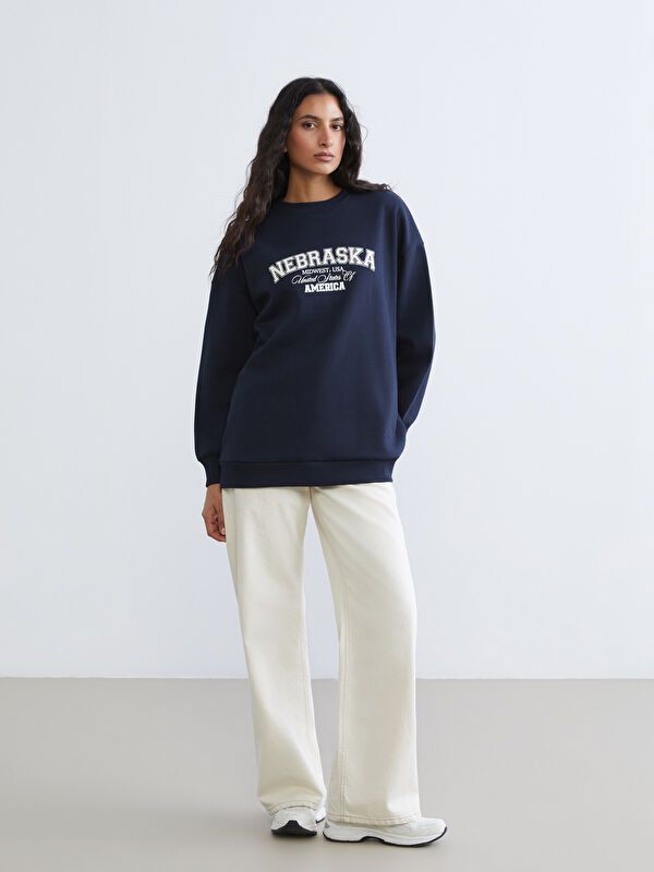 Moudda LC Waikiki - Tunique manches longues en jersey couleur Bleu marine pour femmes - Tunisie 2