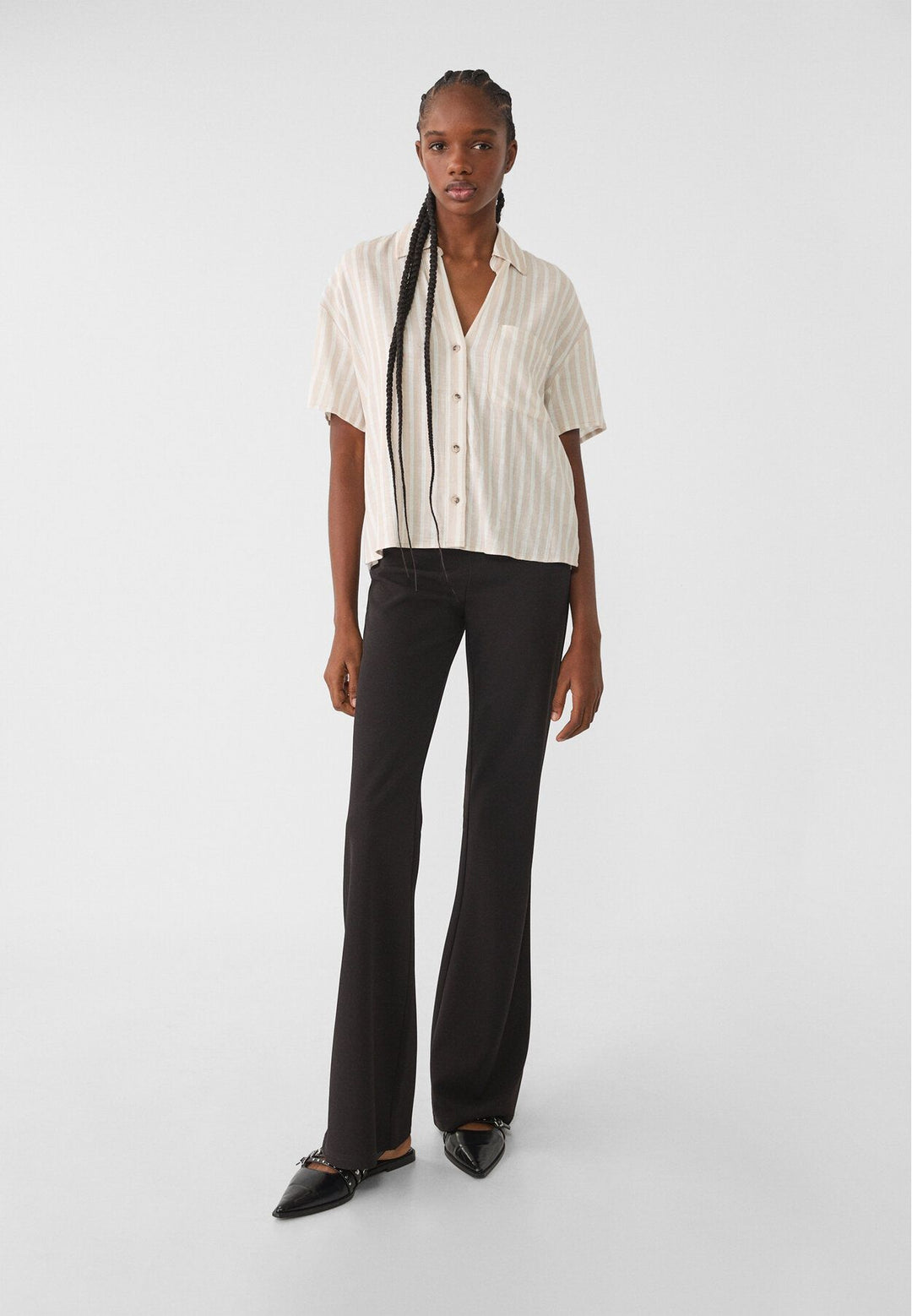Moudda STRADIVARIUS - Chemise Rustique Manche Courte à Rayures avec Poche - Tunisie 3