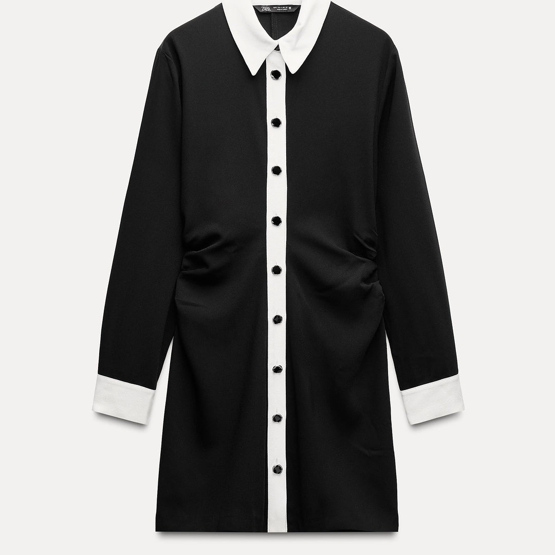 Moudda ZARA - Robe courte crêpe combinée noir/blanc froncée taille - Tunisie 1