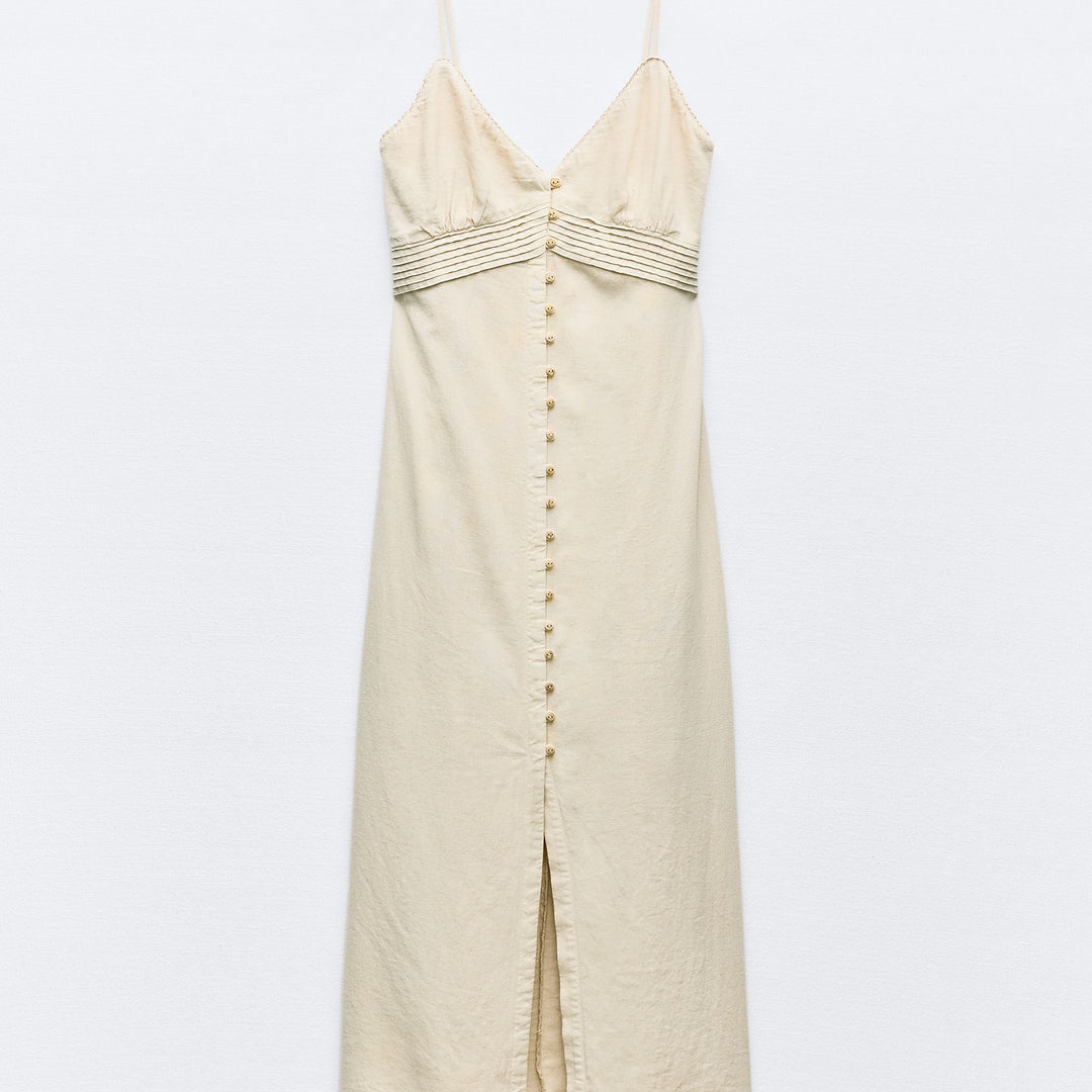 Moudda ZARA - Robe mi-longue lin/viscose fines bretelles boutons devant - Tunisie 2