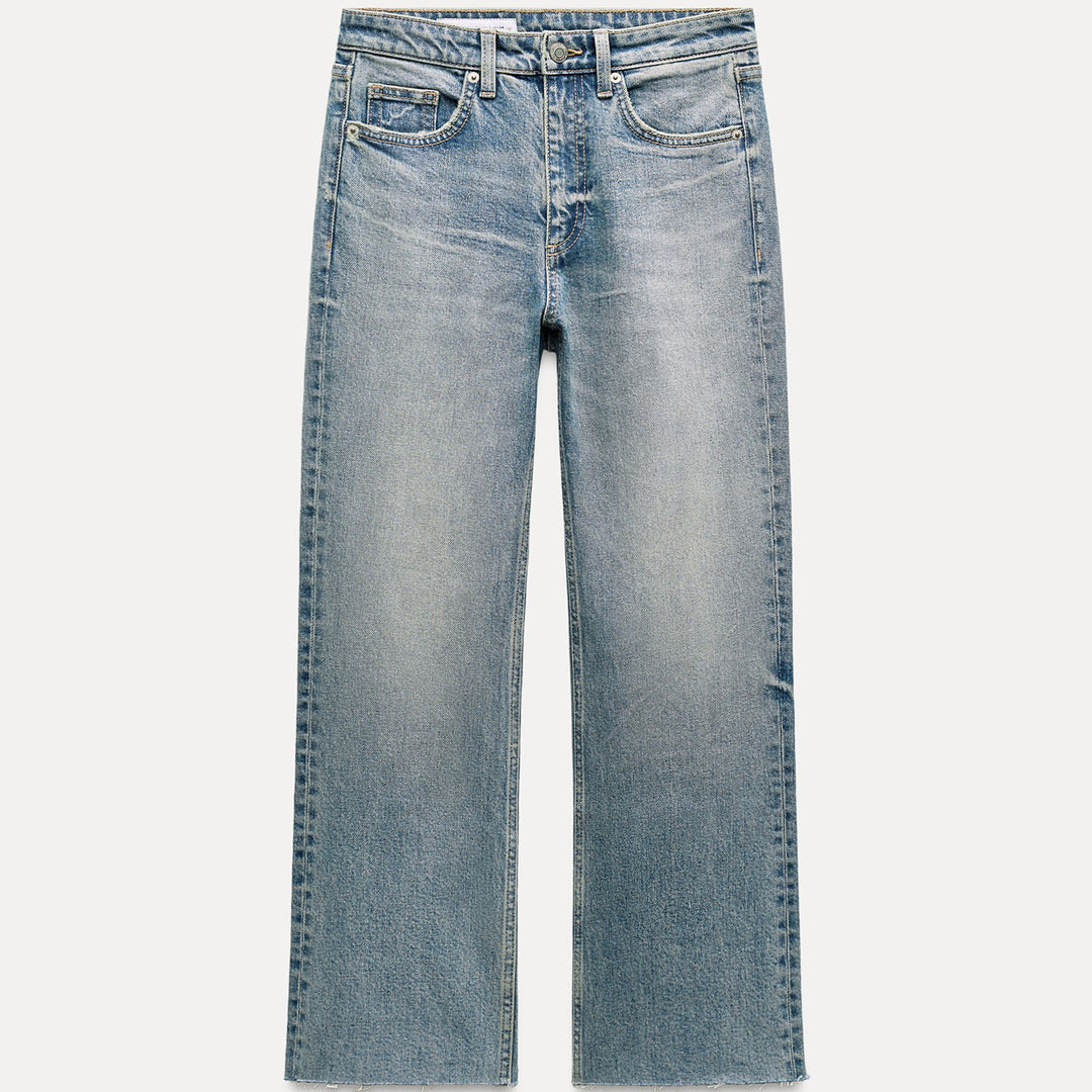 Moudda ZARA - Pantalon évasé court 5 poches taille haute ourlet brut - Tunisie 1