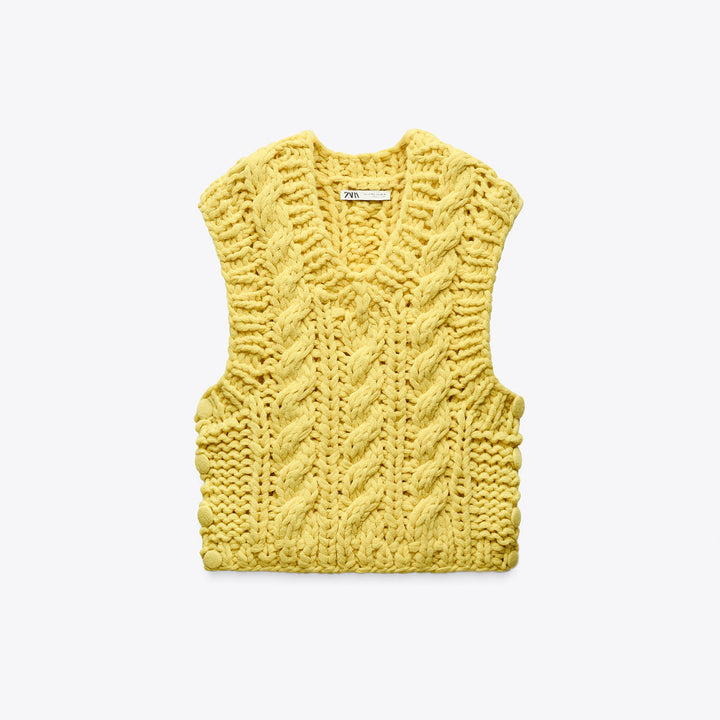 Moudda ZARA - Gilet Maille Fantaisie - Tresses & Boutons Latéraux - Tunisie 1
