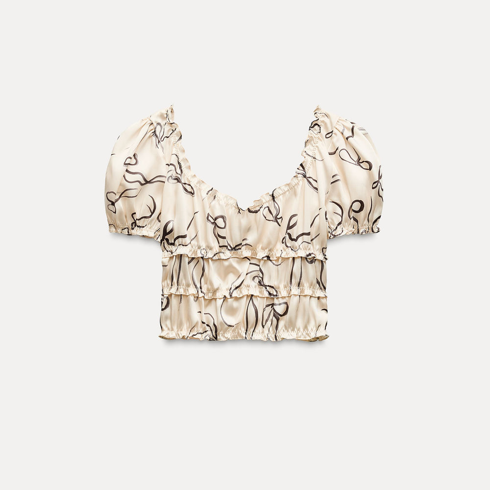 Moudda ZARA - Top satiné manches courtes imprimé détail élastiques - Tunisie 2