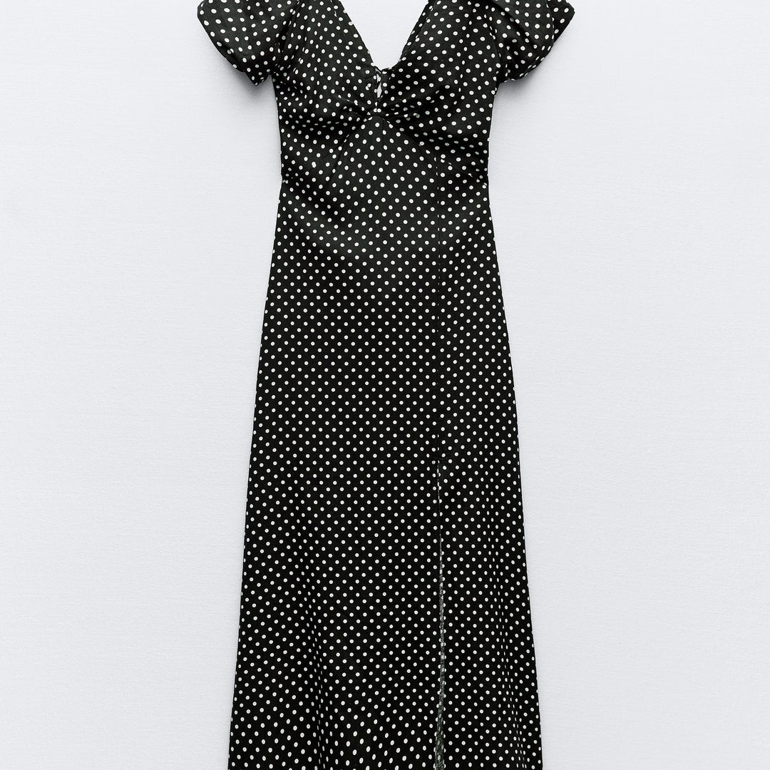 Moudda ZARA - Robe mi-longue lin/viscose col en V imprimée pois - Tunisie 2