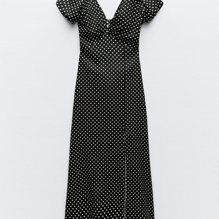 Moudda ZARA - Robe mi-longue lin/viscose col en V imprimée pois - Tunisie 2