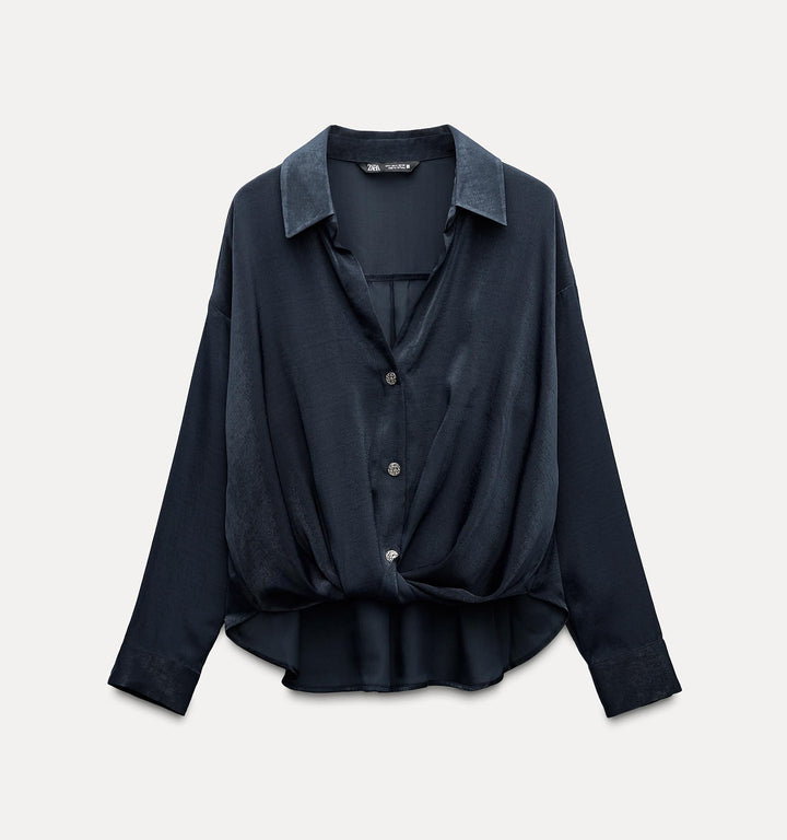 Moudda ZARA - Blouse Satinée à Nœud Bouton Doré - Tunisie 1