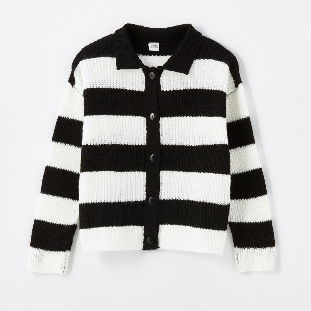 Moudda LC Waikiki - Cardigan en tricot Fille Rayures noires - Tunisie 1