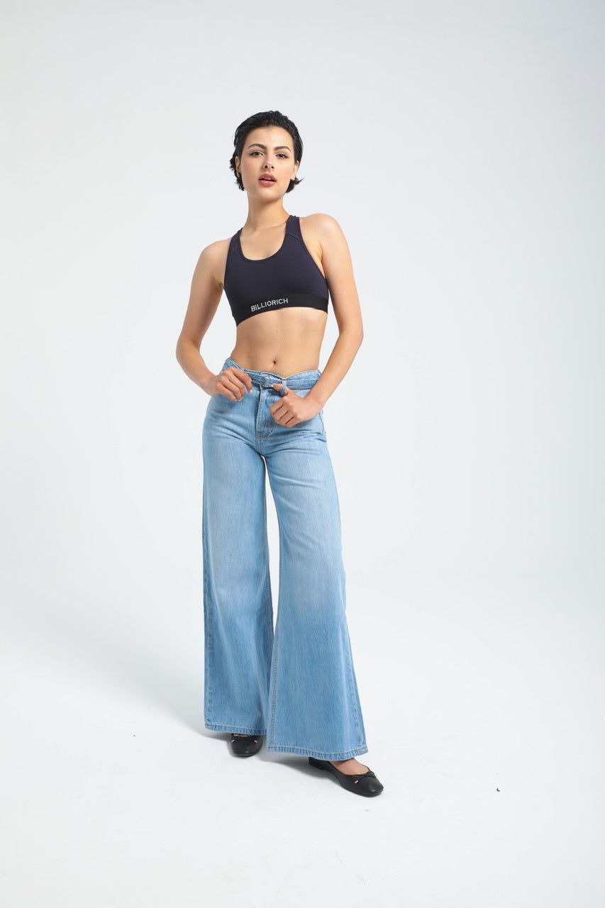 Moudda Billiorich - Pantalon large en denim avec ceinture à la taille - 1