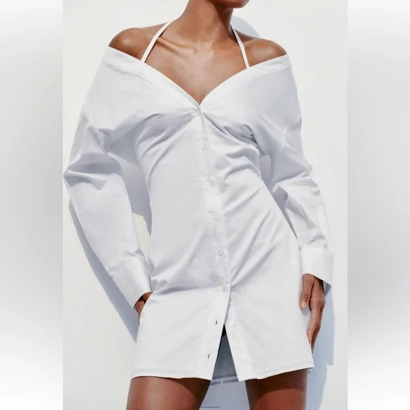 Robe Courte Gabardine Épaules Dénudées
