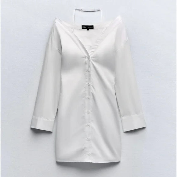 Robe Courte Gabardine Épaules Dénudées